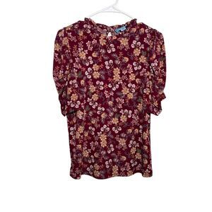 Cece Blouse Women's Medium Floral Puff Sleeve Ruffle Career Top Shirt Boho